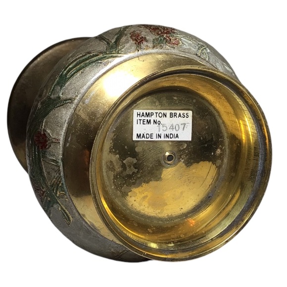 Vtg Hampton Brass Solid Brass Cloisonné Enameled Ornate Fluted Pedestal Vase…… - Picture 4 of 5